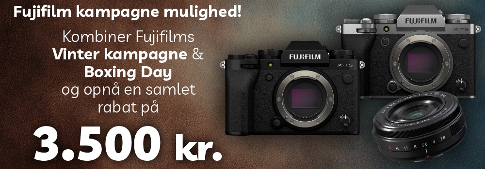 Boxing day kampagne! X-T5 Hus med XF27mm F2,8 R WR Kampagnen gælder fra 26 December t.o.m. D. 14 Januar 2026